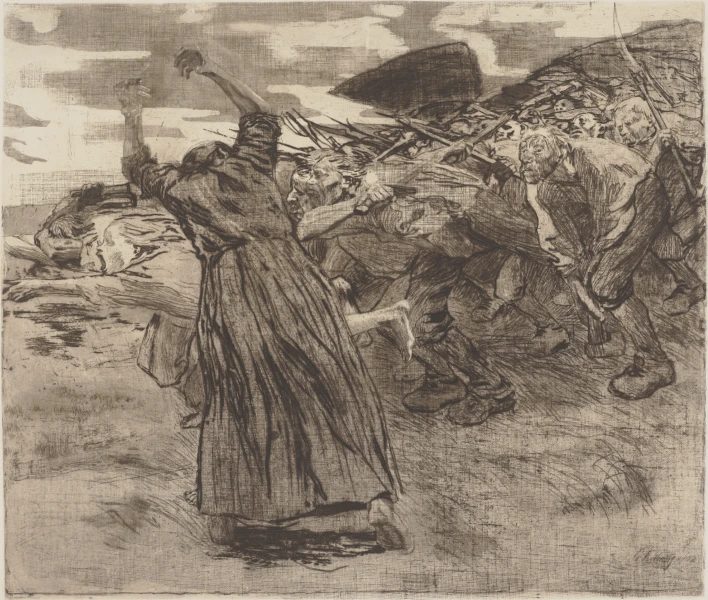 Käthe Kollwitz, Losbruch, Blatt 5 aus dem Zyklus Bauernkrieg, 1902/03